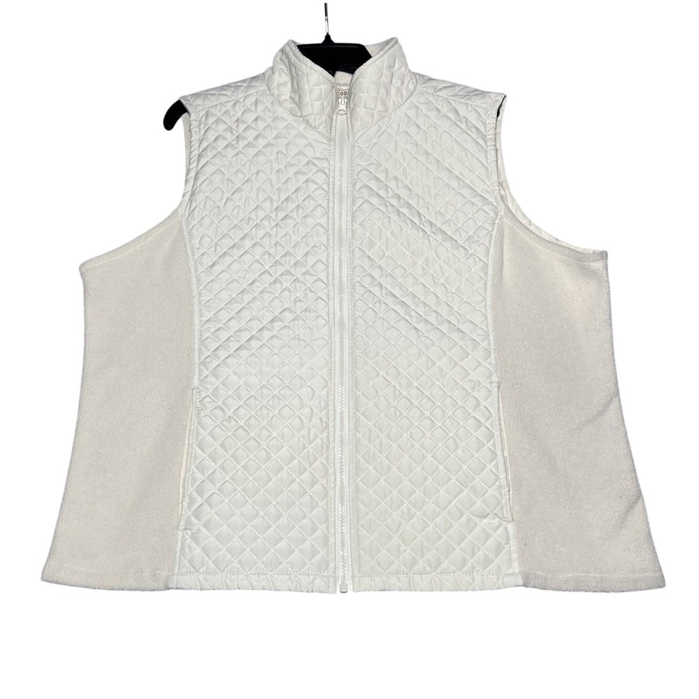 IZOD‎ Women's White Quilted Full Zip Vest Fleece Side Panels XXL/XXG
